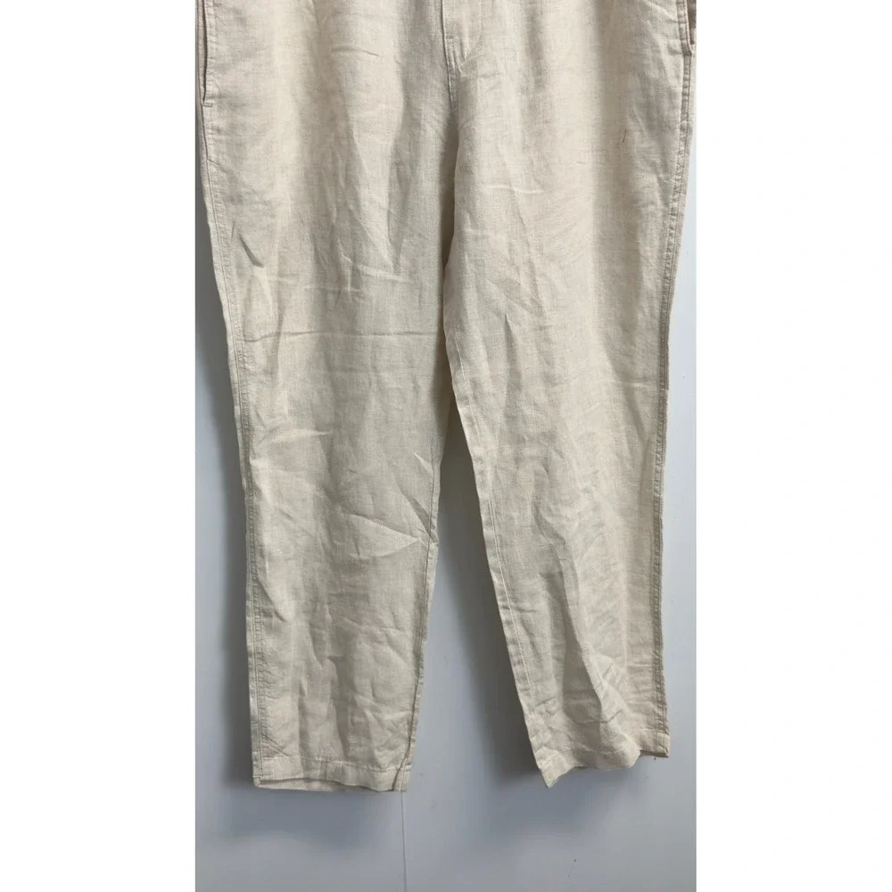 H&M Mens XL Regular Fit Linen Pants Beige Oatmeal Elastic Waist Drawstring